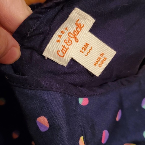 Cat & Jack Lightly Used Blue Mini Babydoll Dress w/ Polka Dots Infant 12 Months - Picture 6 of 7